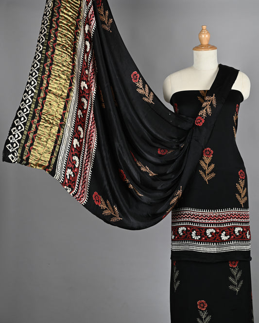 Black Red Golden Ajrakh Modal silk suit
