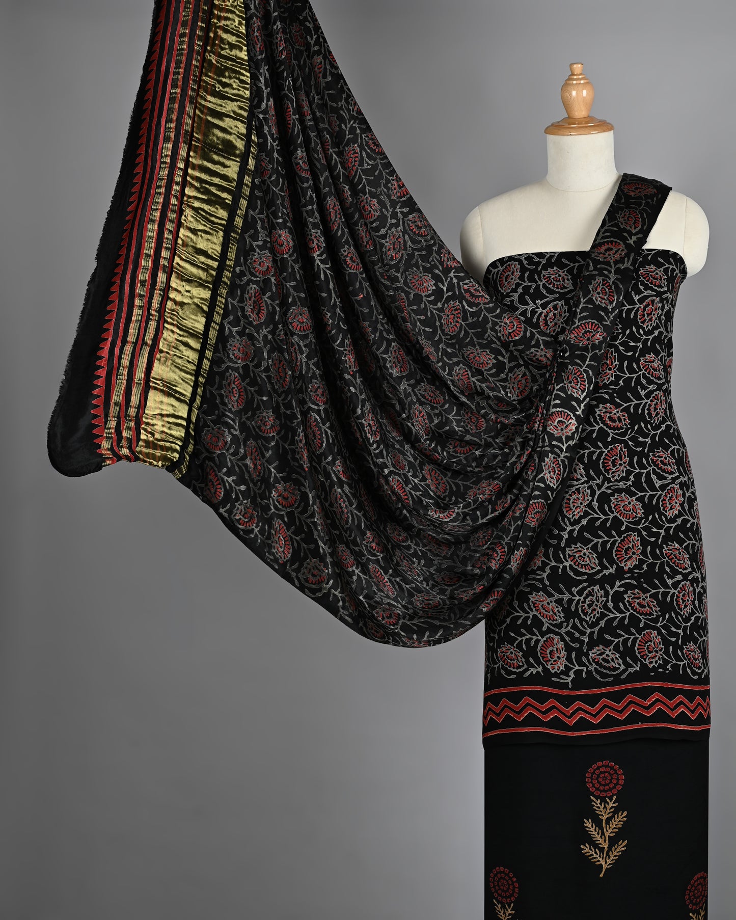 White Red Black Modal Silk Dress Material