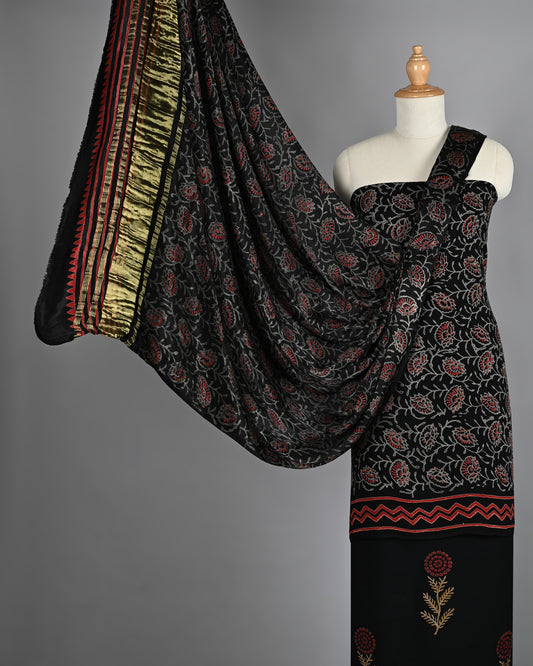 White Red Black Modal Silk Dress Material