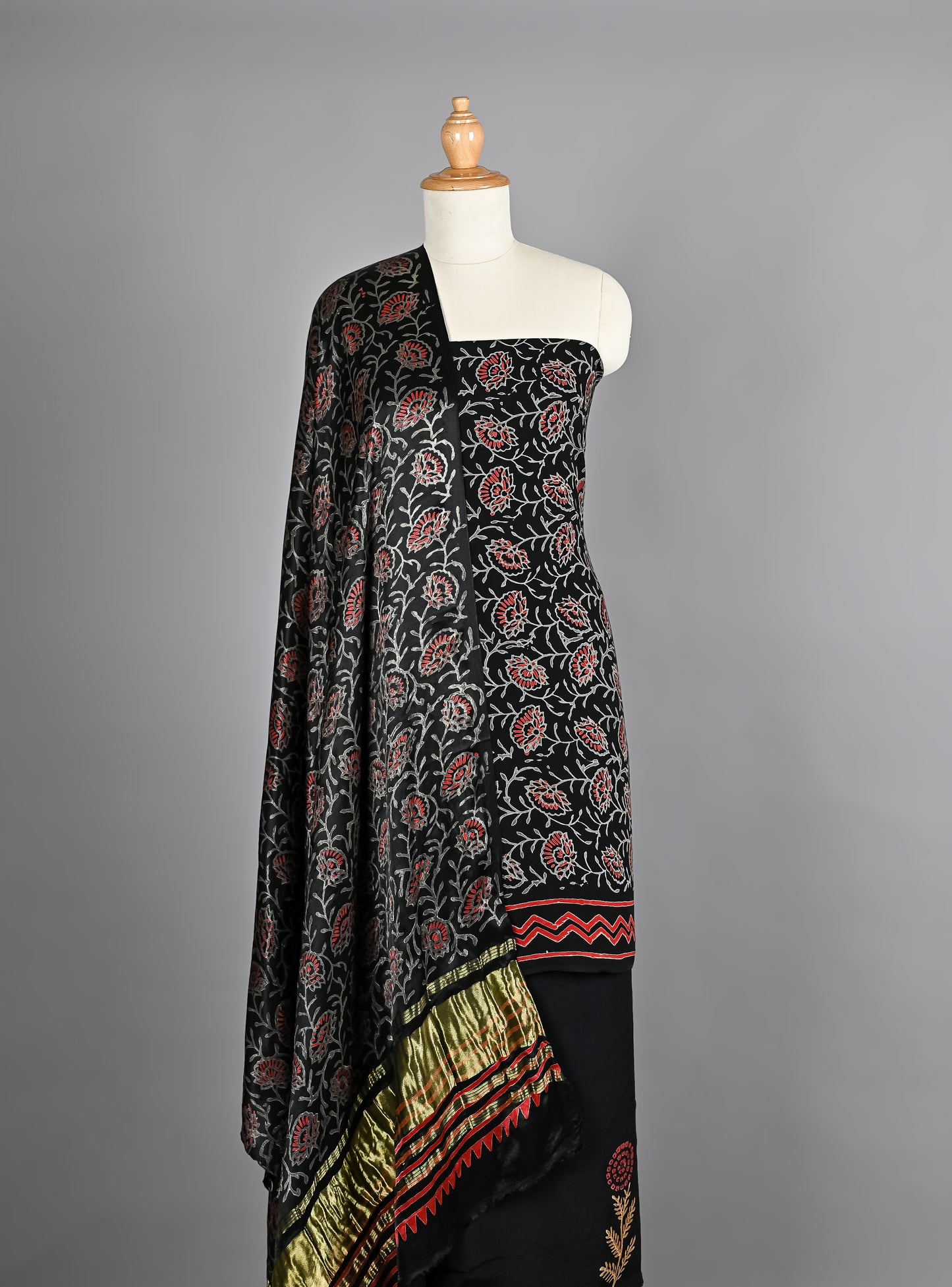 White Red Black Modal Silk Dress Material