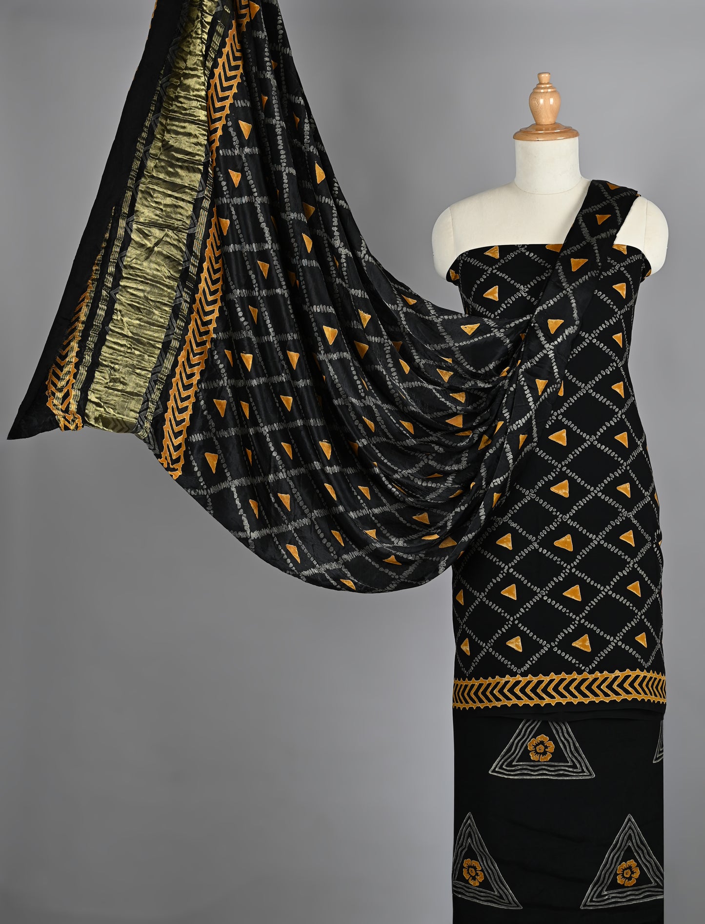 Golden Yellow Black Pure Modal Silk Suit