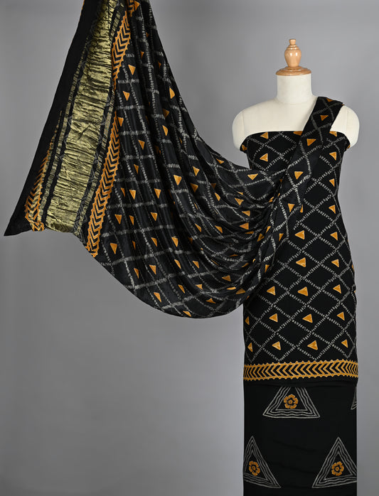 Golden Yellow Black Pure Modal Silk Suit