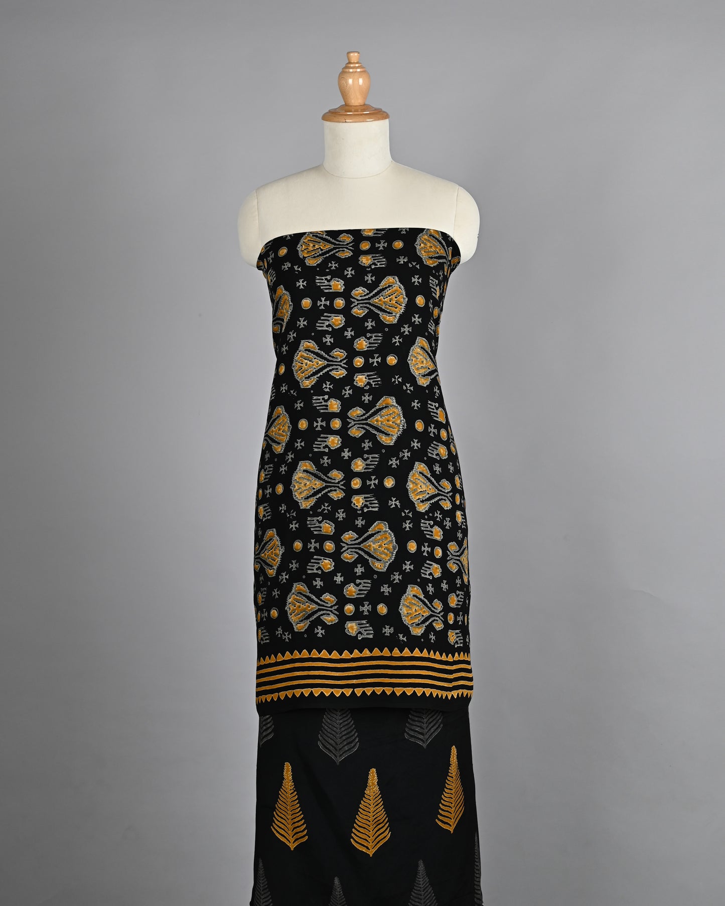 Golden Yellow Black White Pure Modal Silk Suit