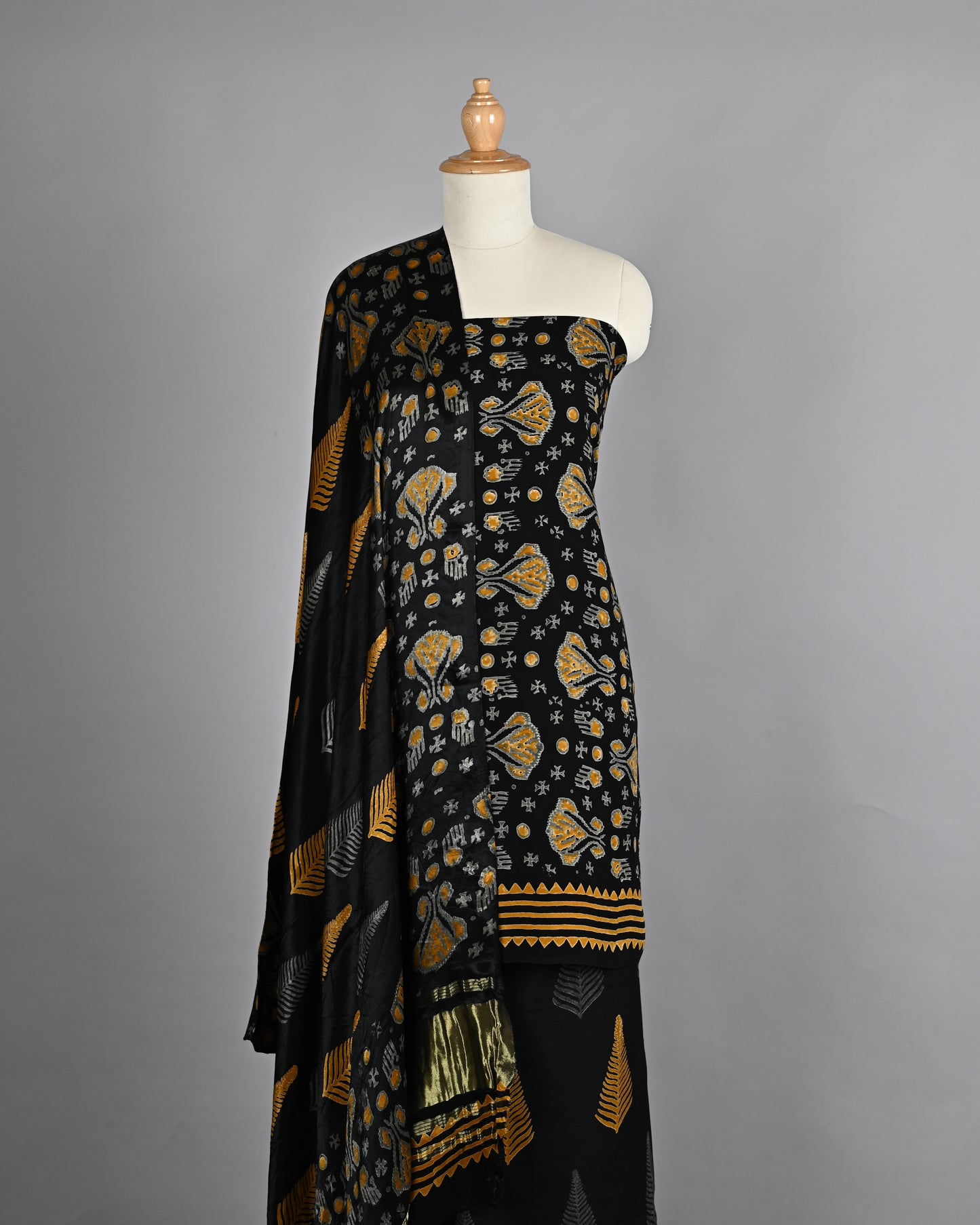 Golden Yellow Black White Pure Modal Silk Suit