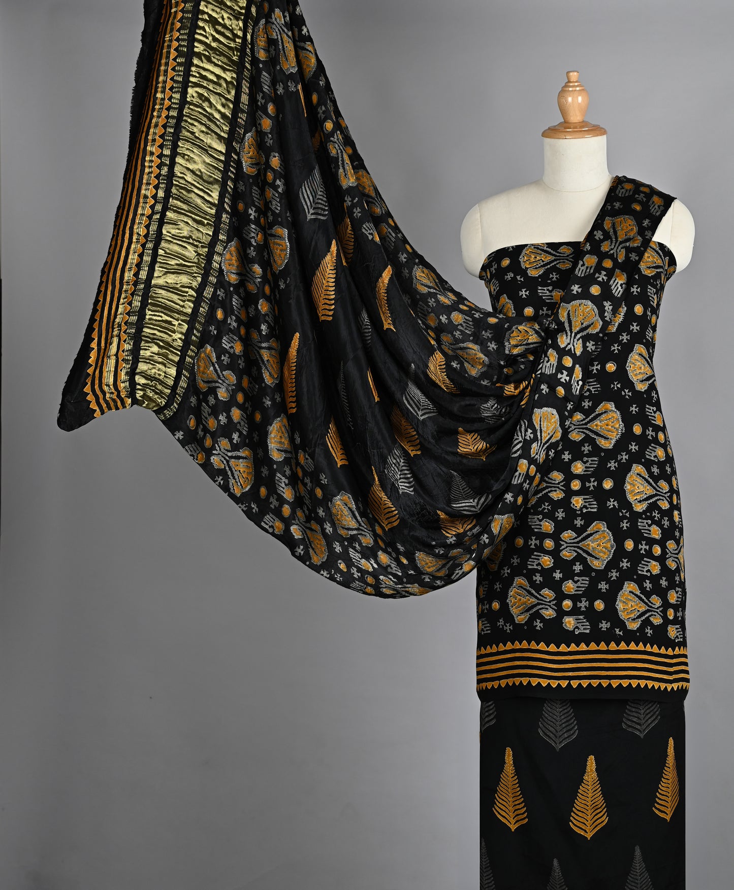 Golden Yellow Black White Pure Modal Silk Suit
