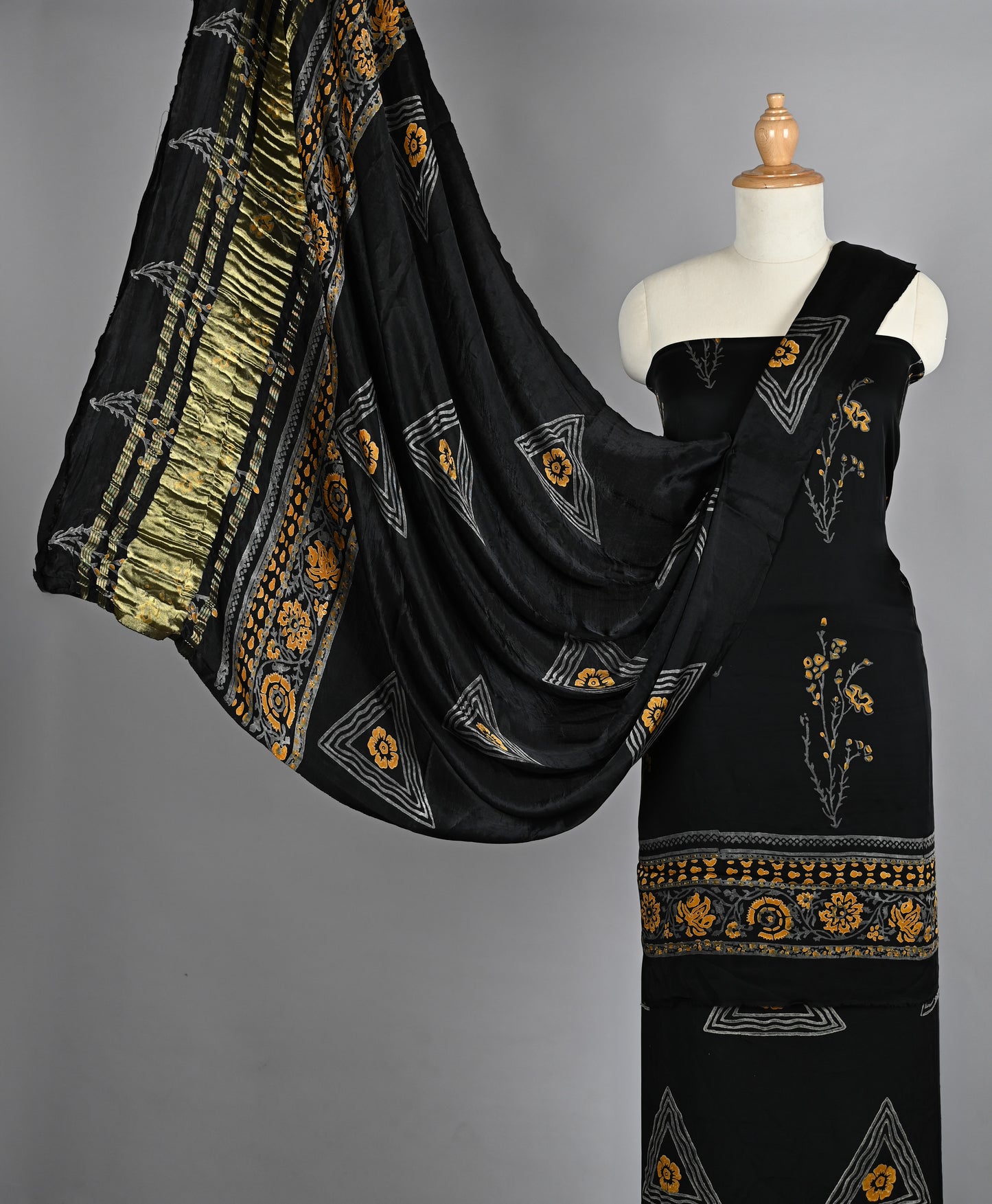 Yellow White Black Modal Silk Suit