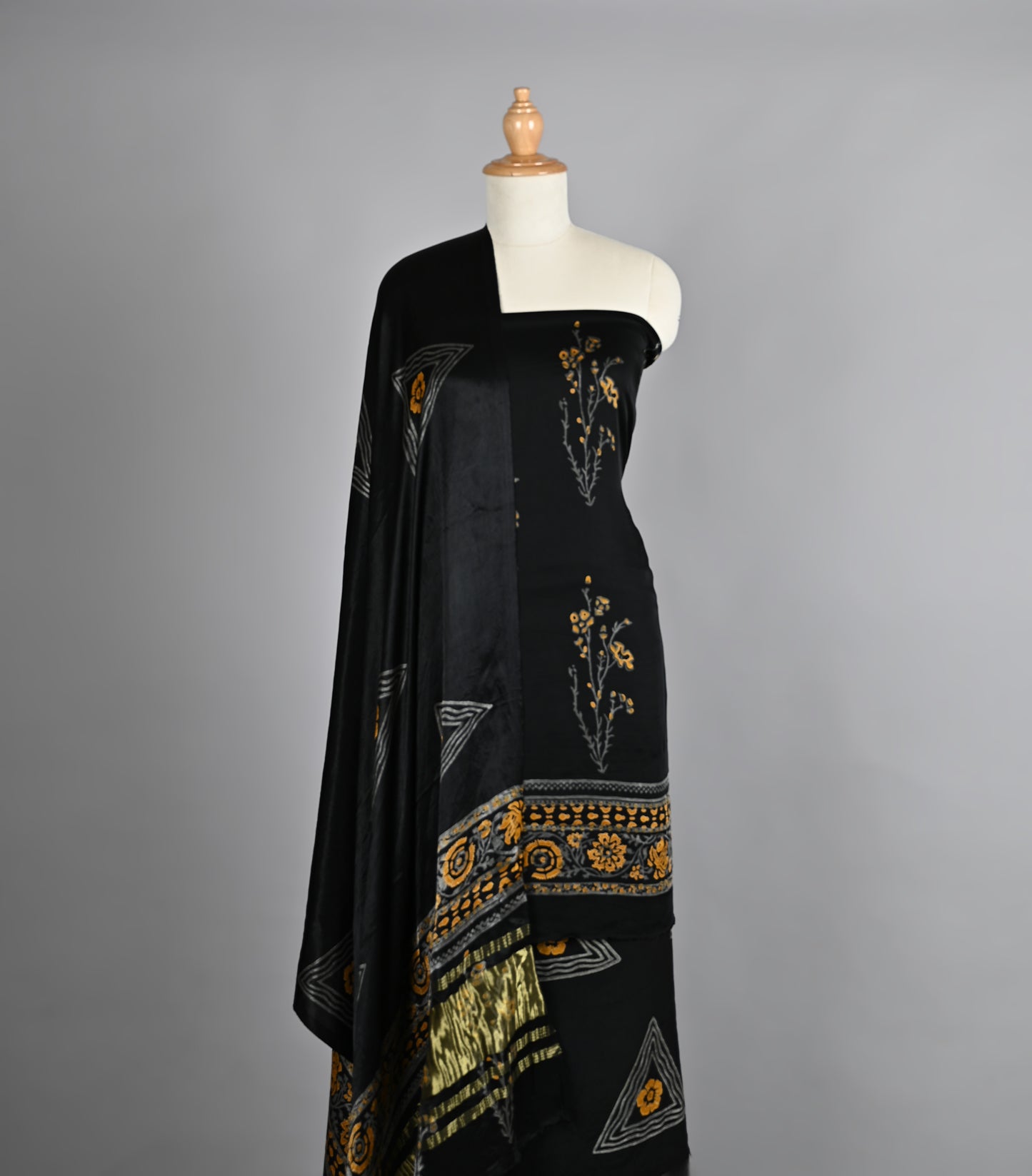 Yellow White Black Modal Silk Suit