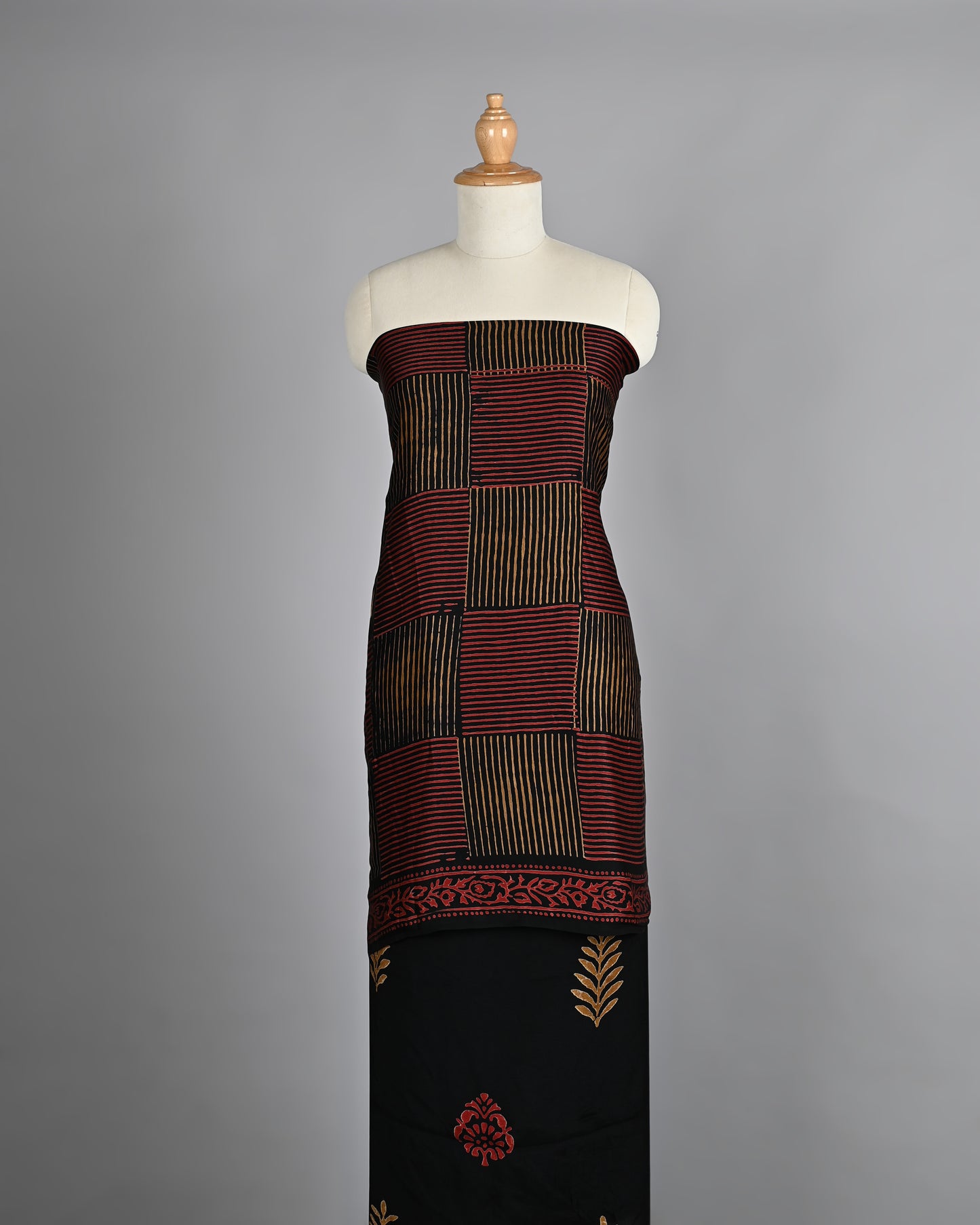 Red And Golden checkes Modal Silk Dress