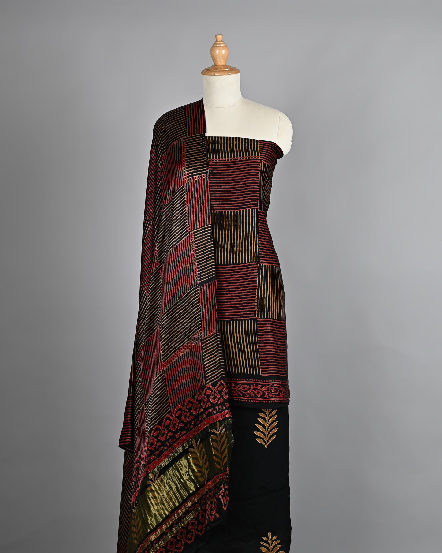 Red And Golden checkes Modal Silk Dress