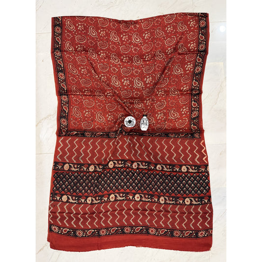 Ajrakh Printed Red Modal Silk Saree