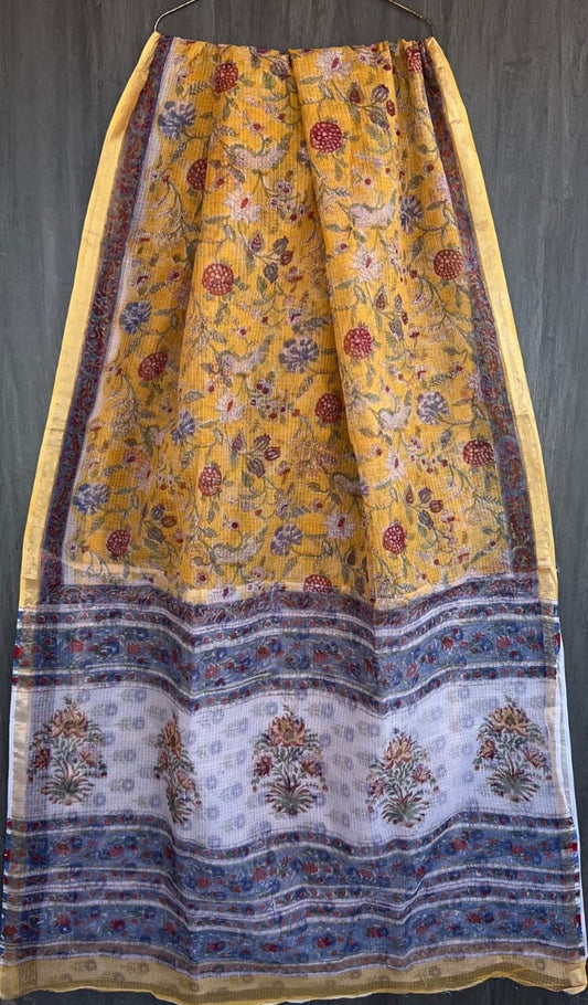 Traditional Bagru Print Kota Doria Saree