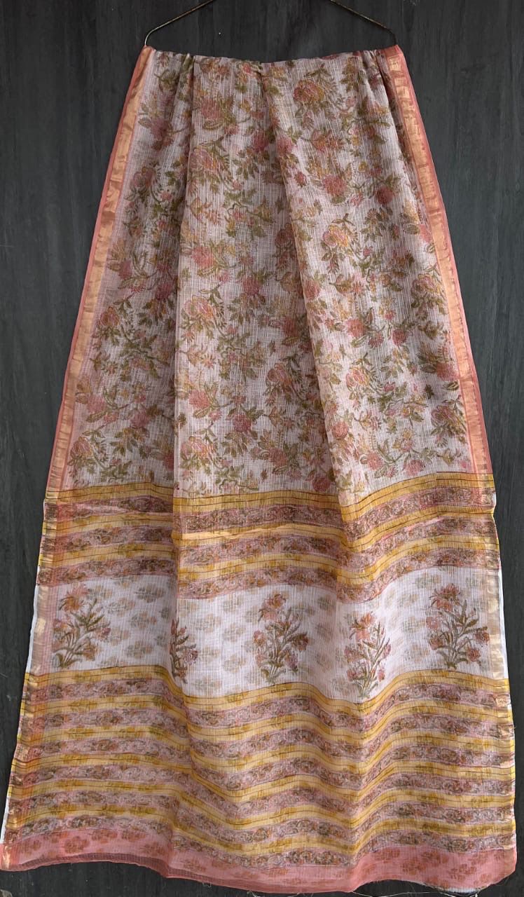 Premium Bagru Handblock Kota Doria Saree