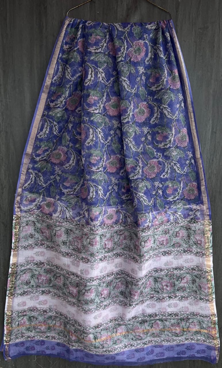 Festive Bagru Handblock Kota Doria Saree