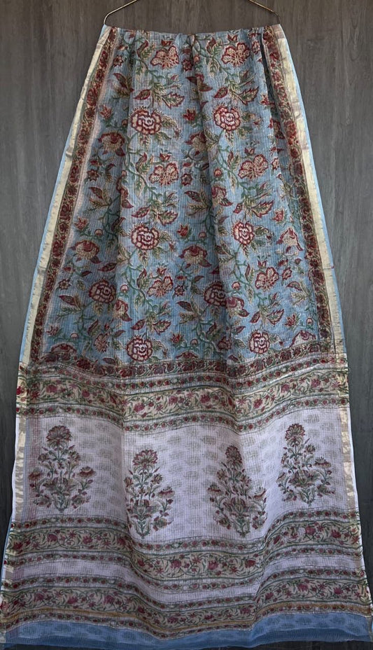 Vintage Bagru Printed Kota Doria Saree