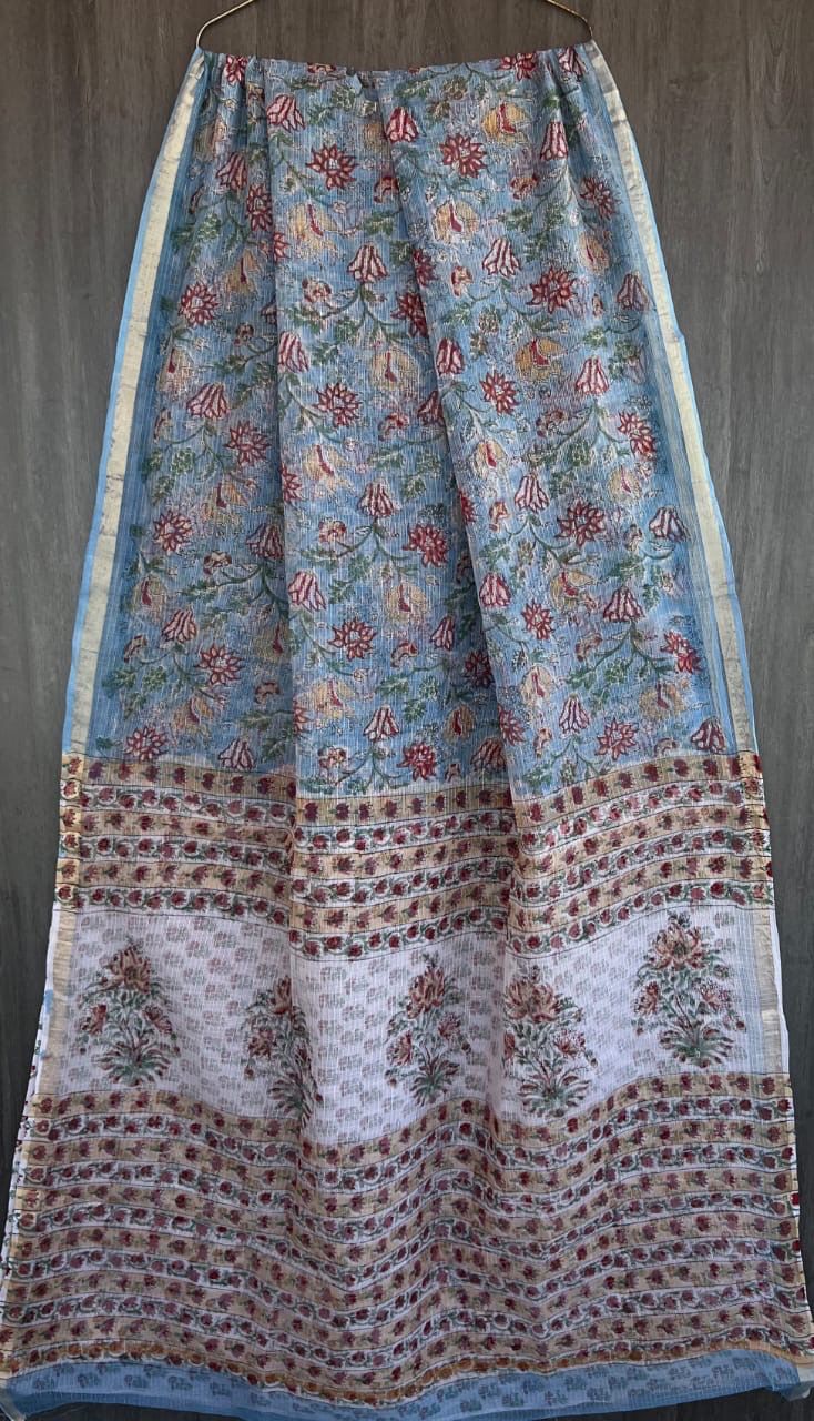 Classic Bagru Handblock Kota Doria Saree