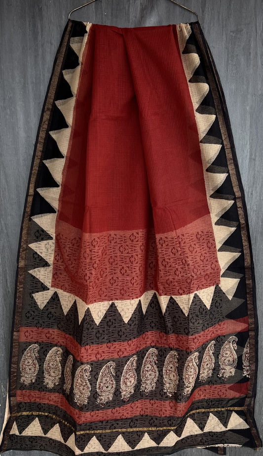 Pure Bagru Art Kota Doria Saree