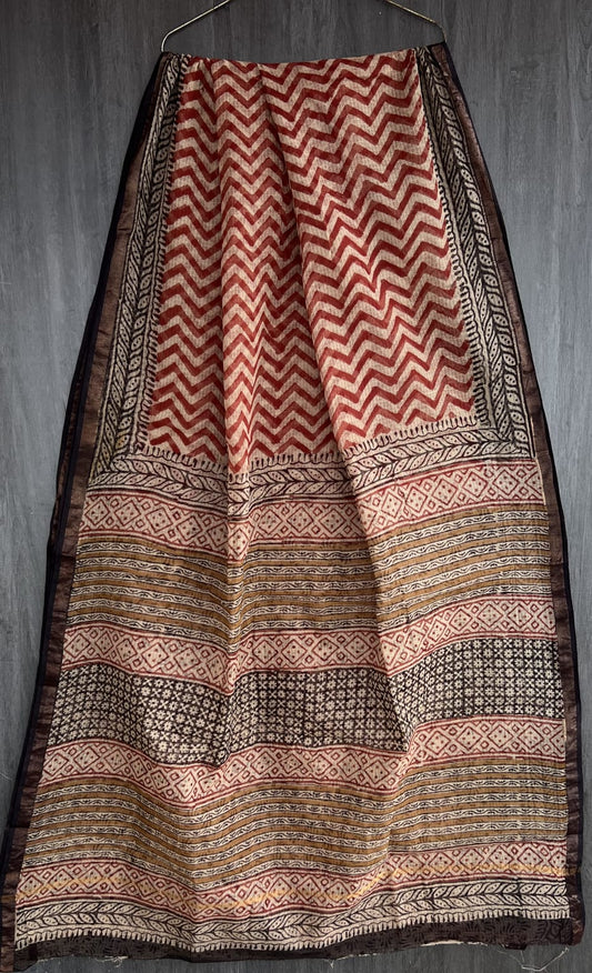 Designer Bagru Handblock Kota Doria Saree