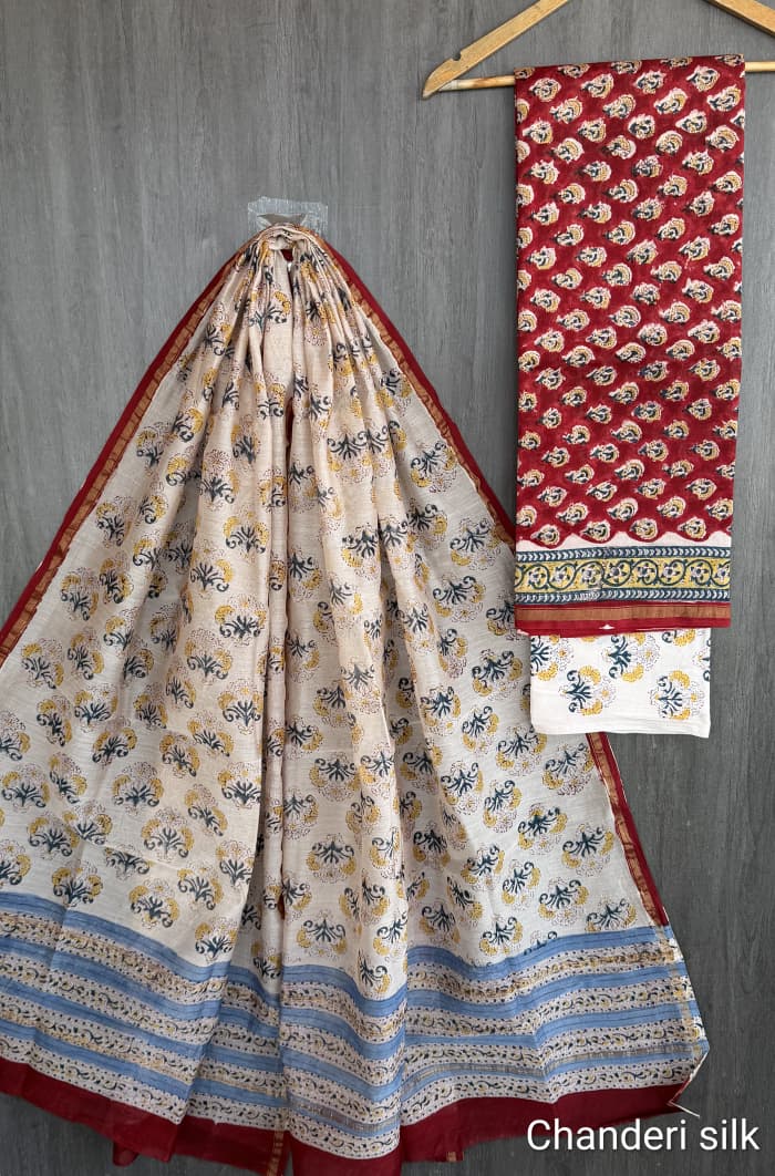 Handcrafted Sanganeri Chanderi Suit