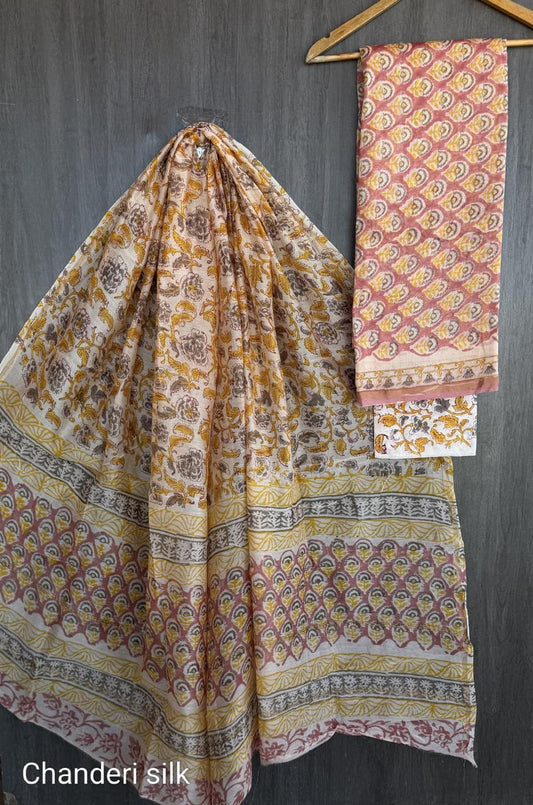 Sanganeri Block Print Pure Chanderi Silk Suit