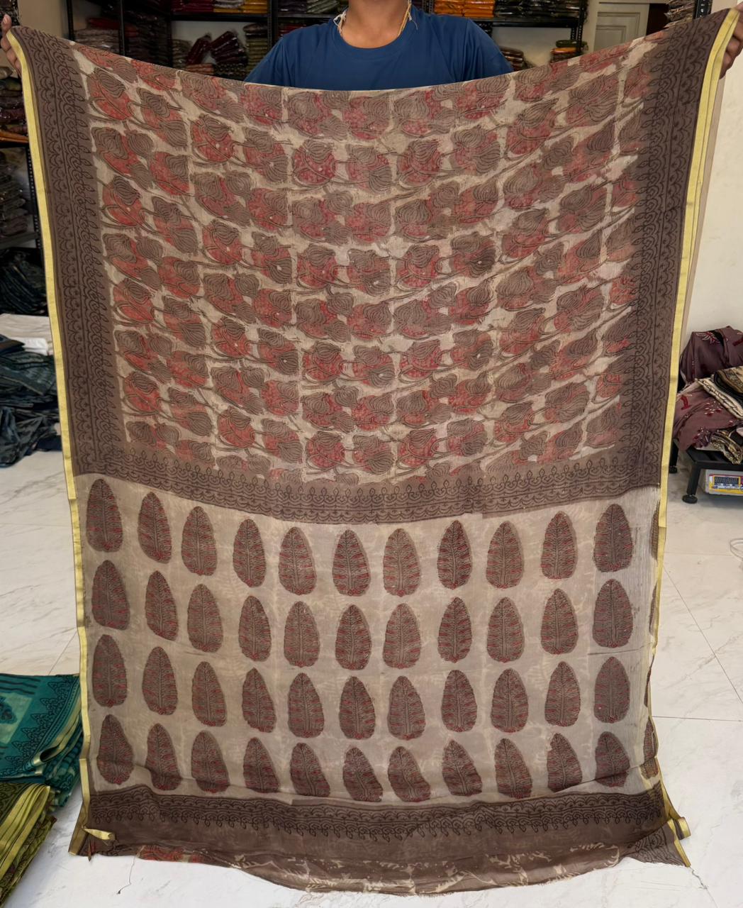 Graceful Handblock Chiffon Saree