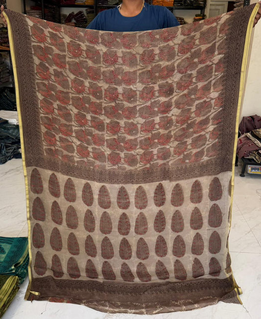 Graceful Handblock Chiffon Saree