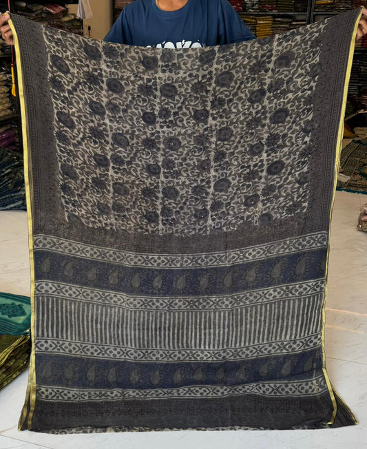 Elegant Ajrakh Block Print Chiffon Saree