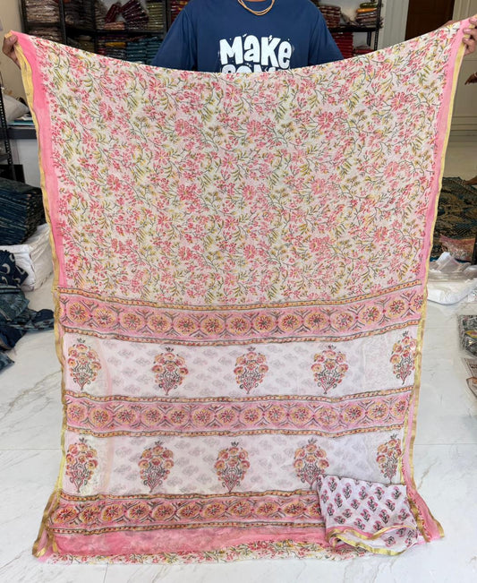 Cultural Handblock Chiffon Saree