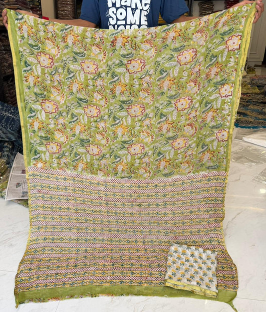 Floral Sanganeri Double Diamond Chiffon Saree
