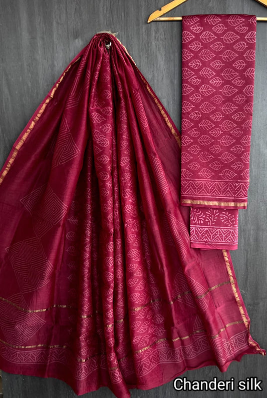 Designer Bagru Chanderi Silk Suit