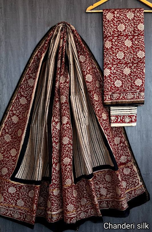 Bagru Printed Pure Chanderi Silk Suit