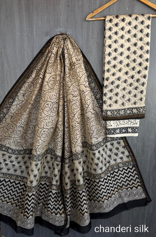 Elegant Bagru Print Chanderi Suit