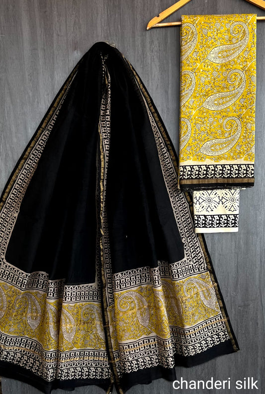 Artisan Bagru Pure Chanderi Silk Suit