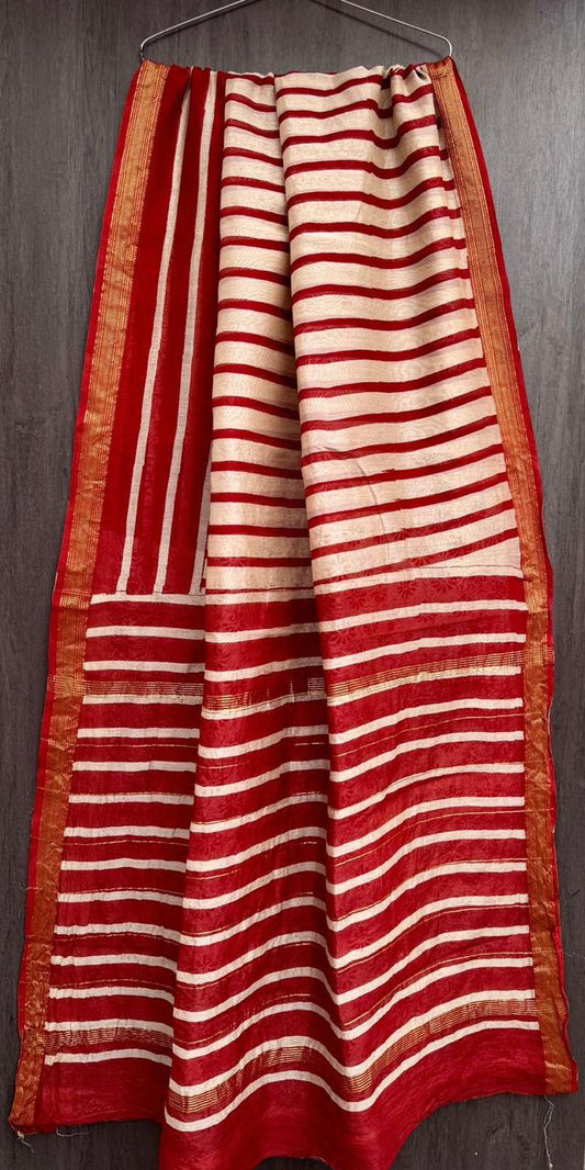 Authentic Bagru Print Silk Drape Saree