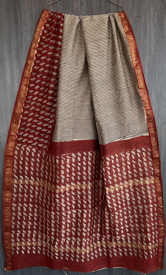 Handcrafted Bagru Print Silk Saree