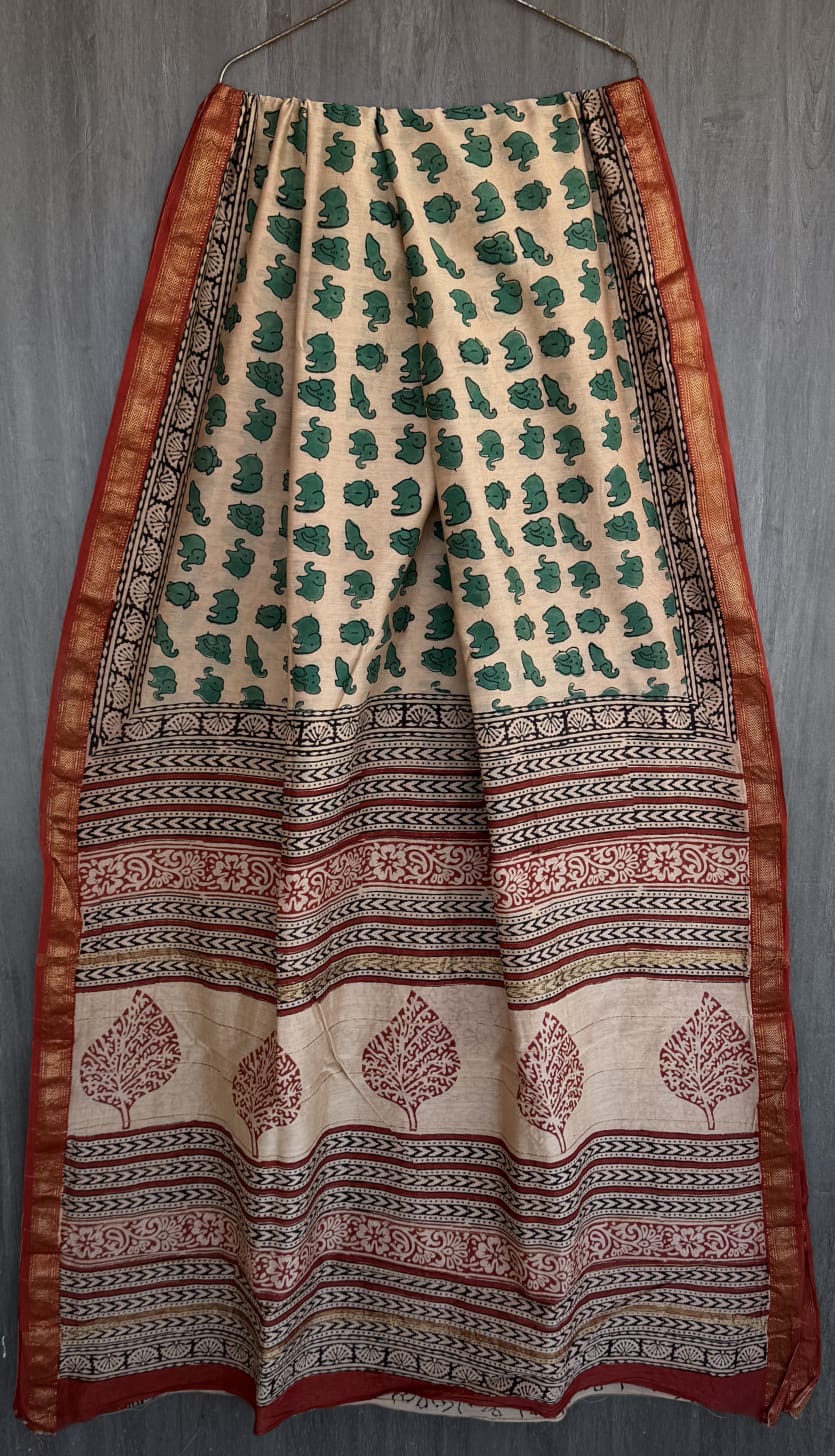 Bagru Print Pure Maheshwari Silk Saree