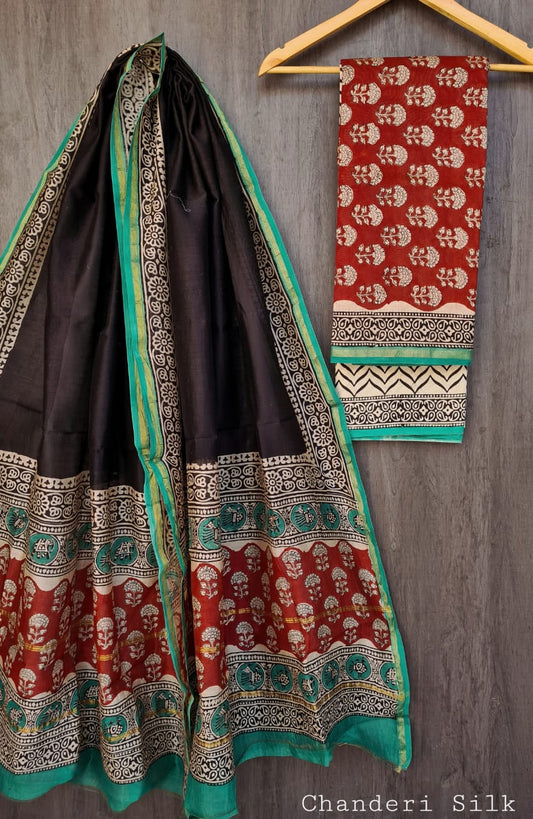 Exclusive Bagru Printed Chanderi Silk Ensemble