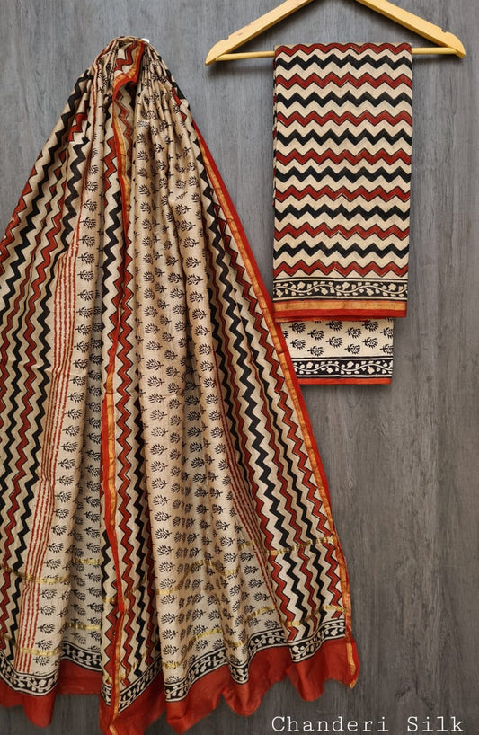 Fine Bagru Printed Heritage Silk Suit