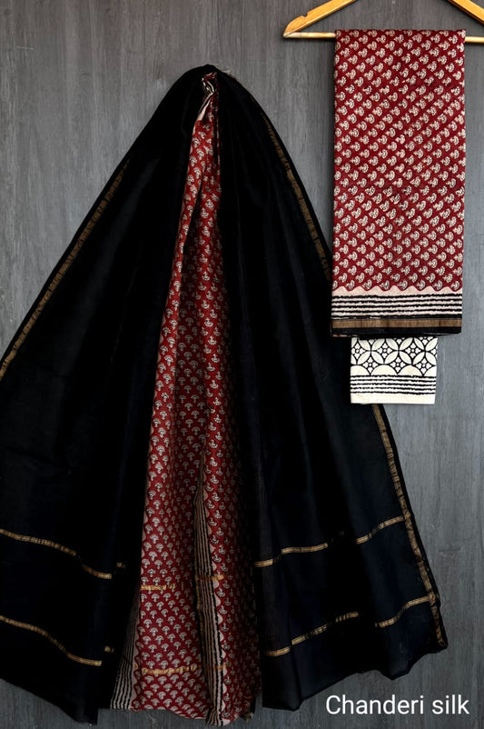 Luxe Bagru Printed Chanderi Weave Suit