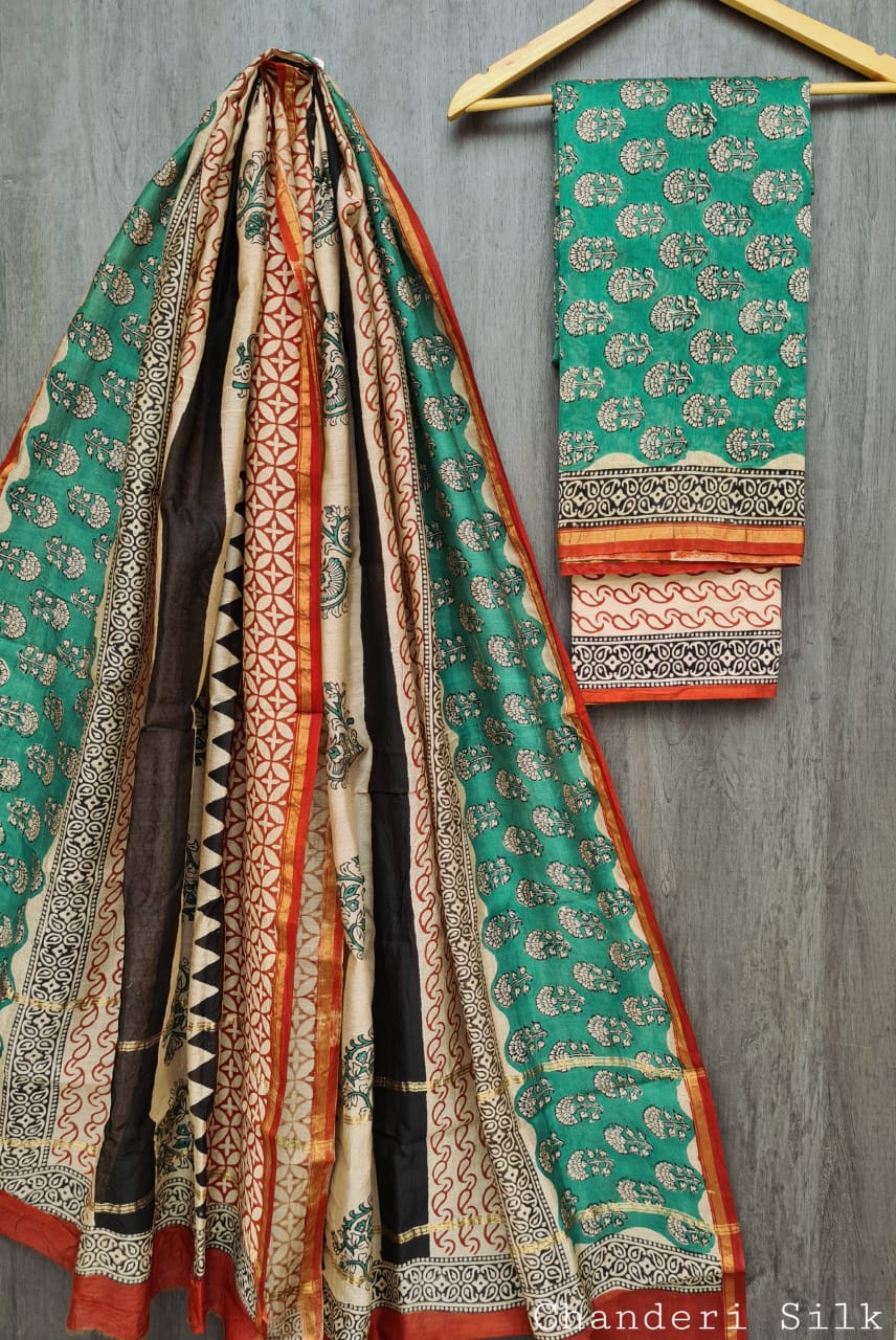Vintage Craft Bagru Printed Chanderi Suit