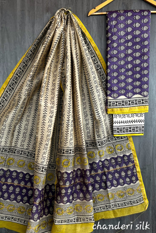Artistic Bagru Printed Chanderi Ensemble