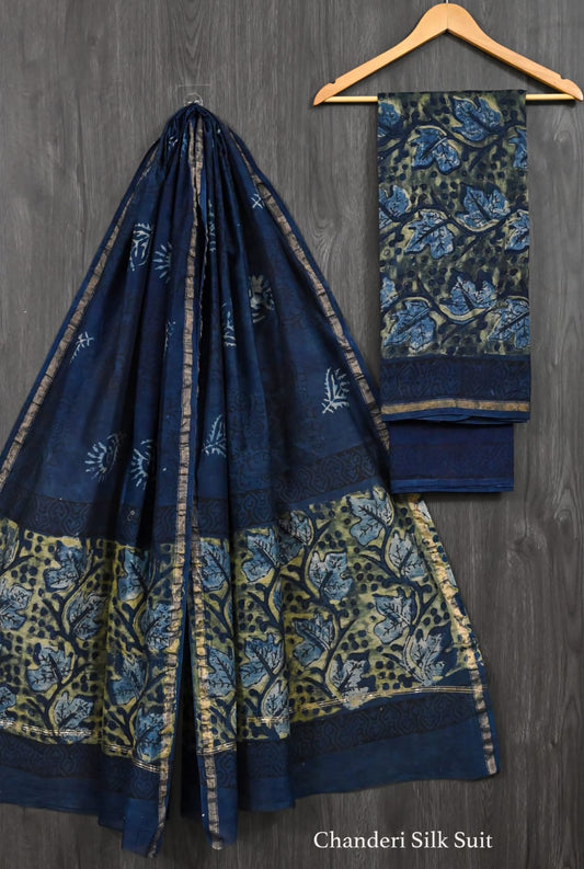 Signature Ajrakh Pomegranate Dye Pure Chanderi Silk Suit