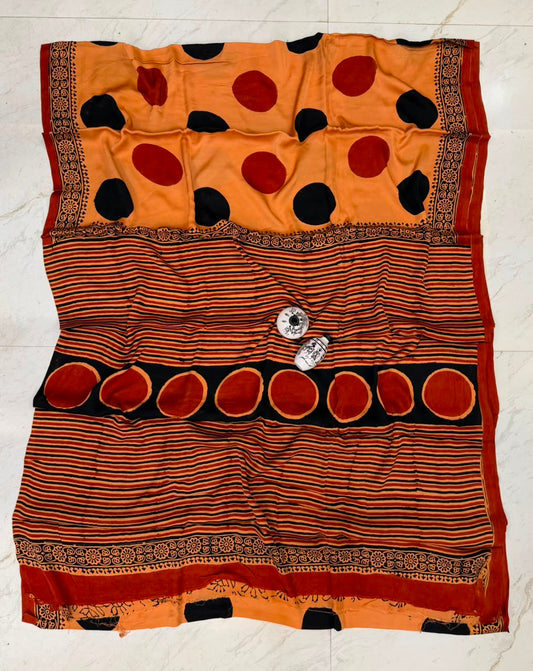 Rust Bagru Print Pure Georgette Saree