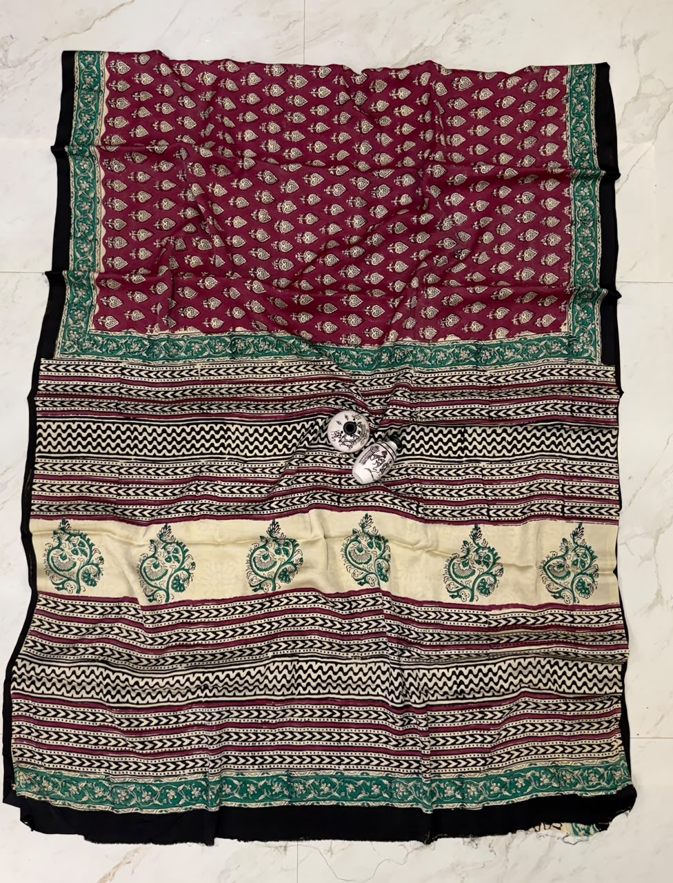 Maroon Bagru Handblock Saree