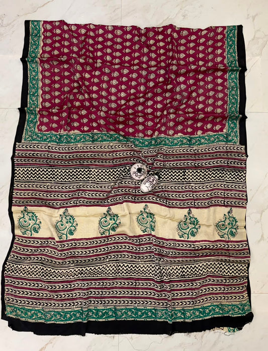 Maroon Bagru Handblock Saree