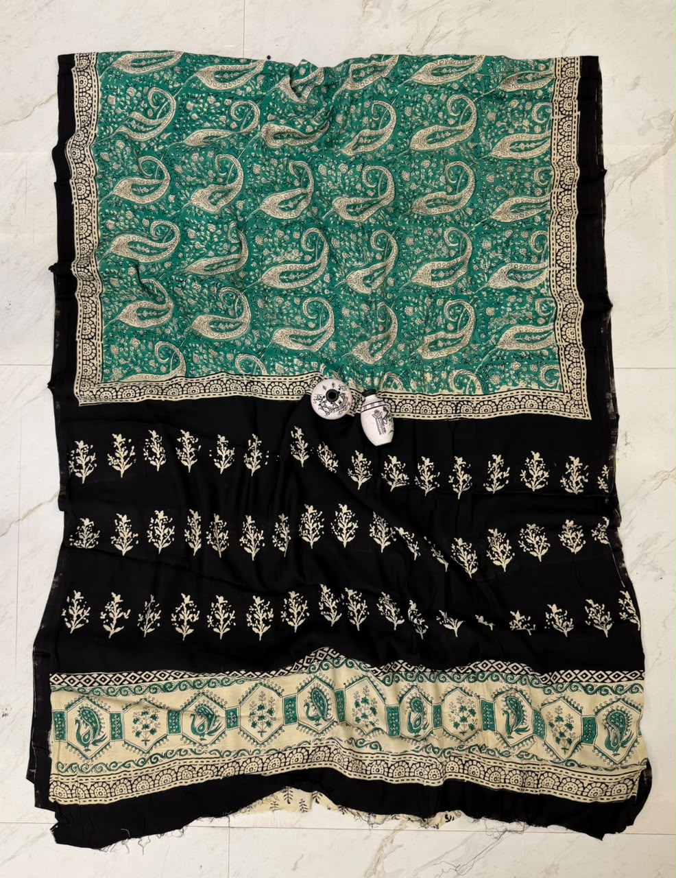 Green Bagru Print Pure Georgette Saree
