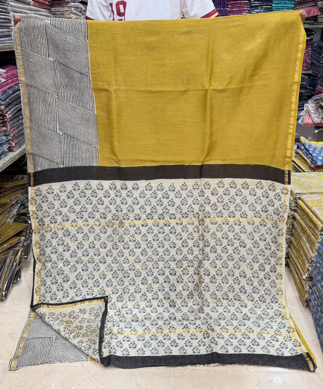 Bagru Handblock Print Chanderi Silk Saree Blossom Field