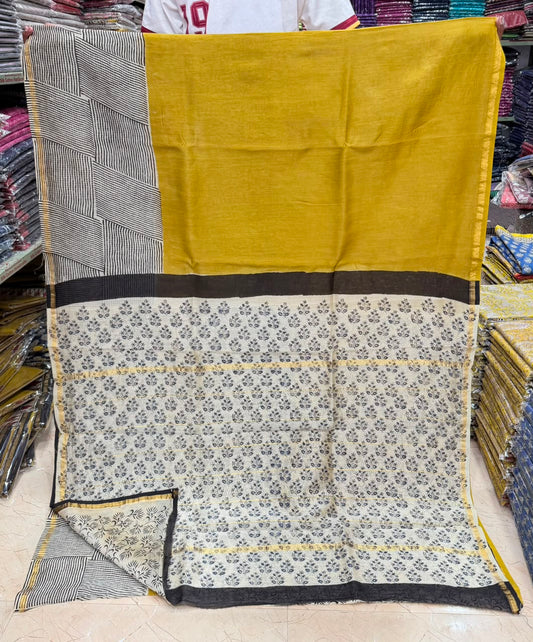 Bagru Handblock Print Chanderi Silk Saree Blossom Field