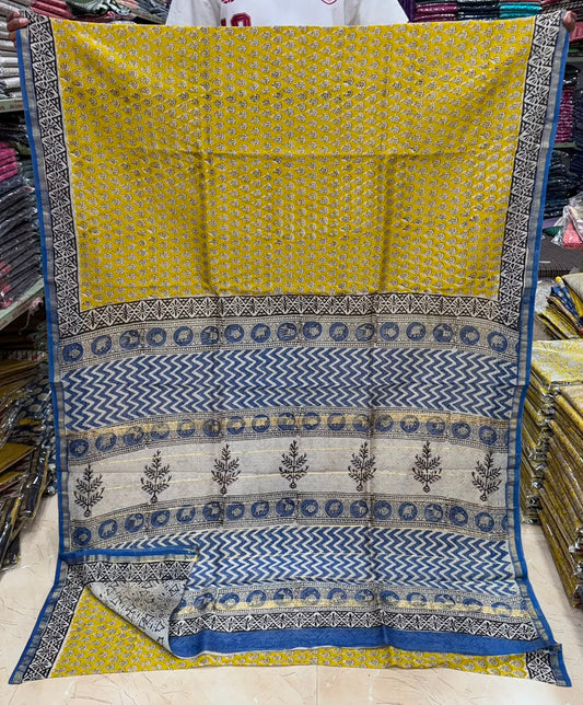Bagru Handblock Print Chanderi Silk Saree Floral Buti