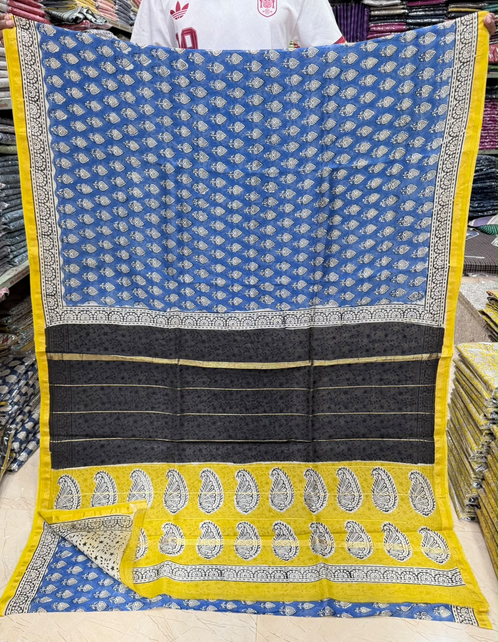 Bagru Handblock Print Chanderi Silk Saree Buti Charm