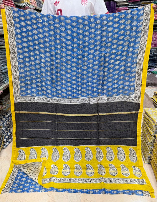 Bagru Handblock Print Chanderi Silk Saree Buti Charm